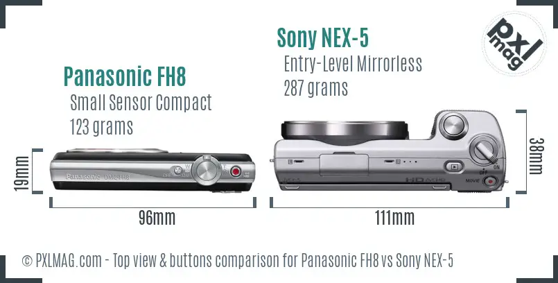 Panasonic FH8 vs Sony NEX-5 top view buttons comparison