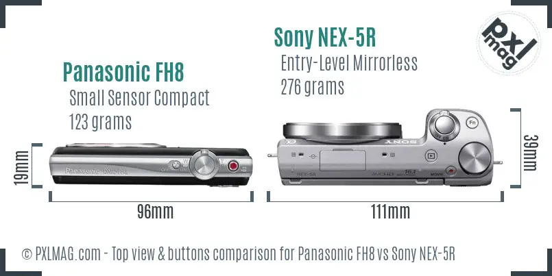 Panasonic FH8 vs Sony NEX-5R top view buttons comparison