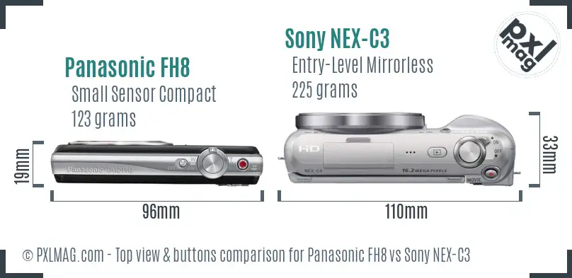 Panasonic FH8 vs Sony NEX-C3 top view buttons comparison