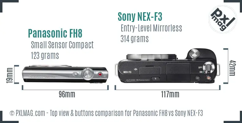 Panasonic FH8 vs Sony NEX-F3 top view buttons comparison