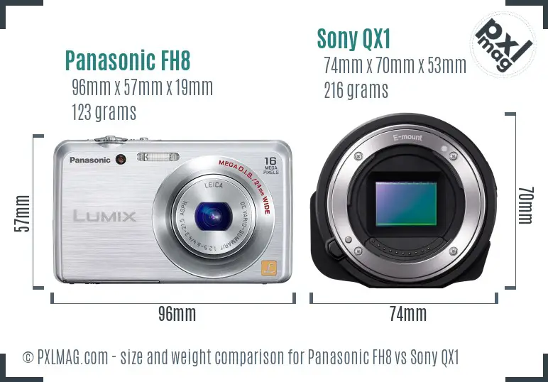 Panasonic FH8 vs Sony QX1 size comparison