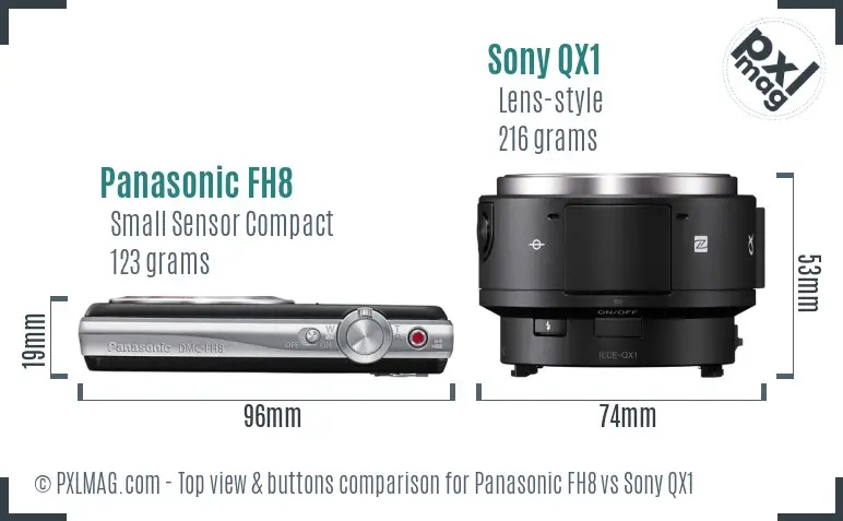 Panasonic FH8 vs Sony QX1 top view buttons comparison