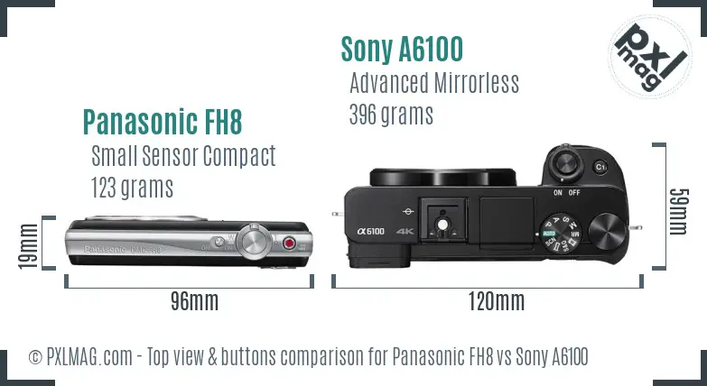 Panasonic FH8 vs Sony A6100 top view buttons comparison