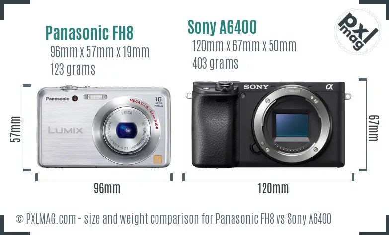 Panasonic FH8 vs Sony A6400 size comparison
