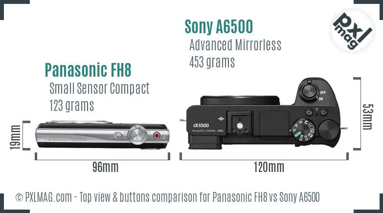 Panasonic FH8 vs Sony A6500 top view buttons comparison