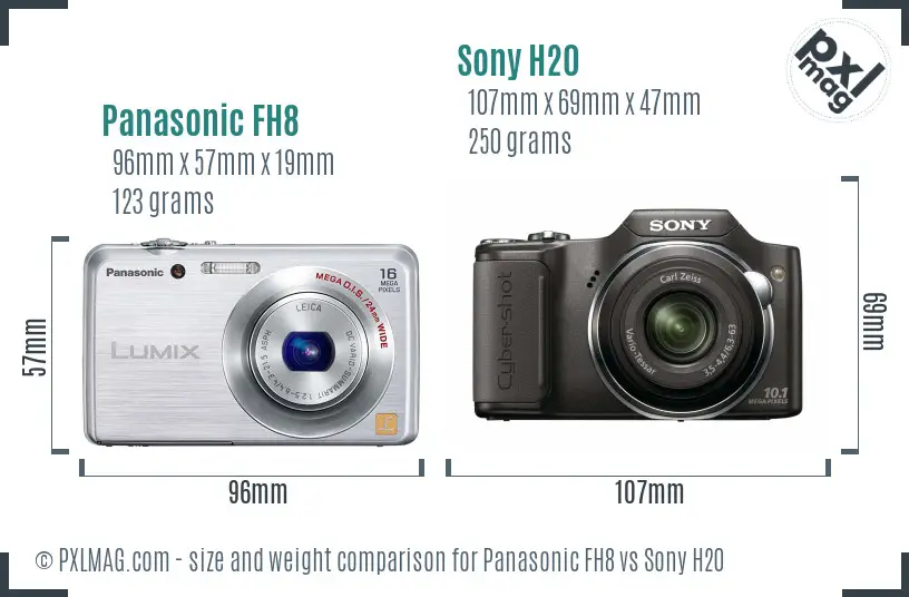 Panasonic FH8 vs Sony H20 size comparison