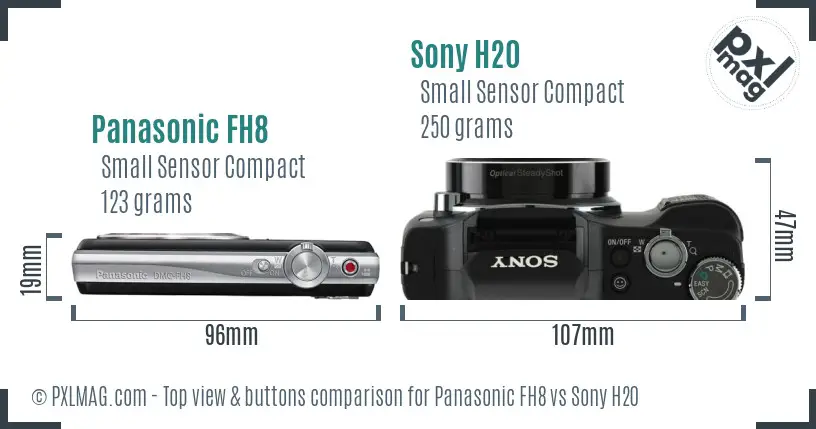 Panasonic FH8 vs Sony H20 top view buttons comparison