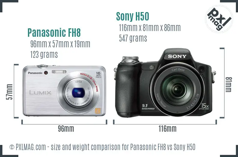 Panasonic FH8 vs Sony H50 size comparison