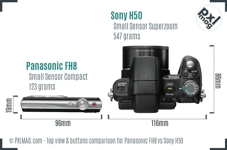 Panasonic FH8 vs Sony H50 top view buttons comparison