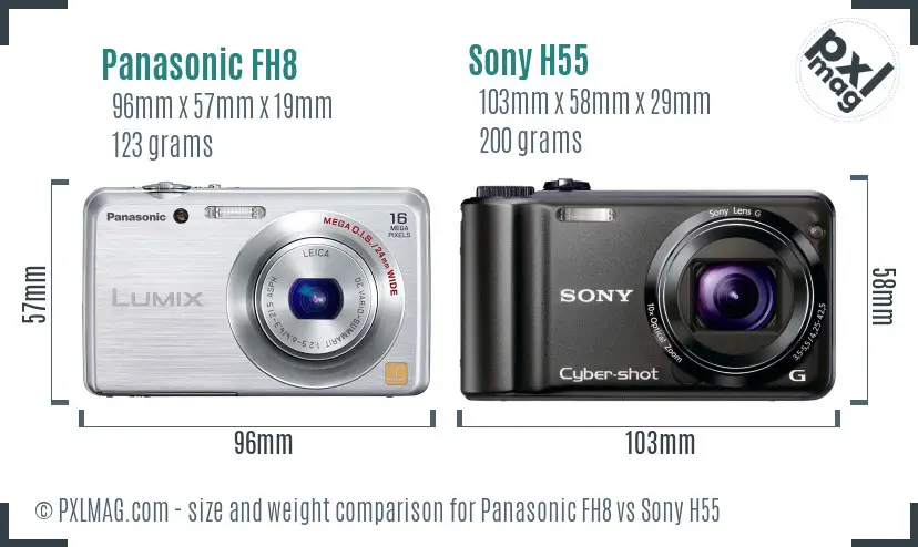 Panasonic FH8 vs Sony H55 size comparison