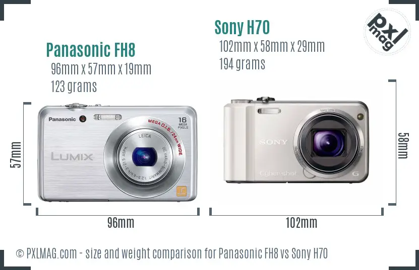 Panasonic FH8 vs Sony H70 size comparison