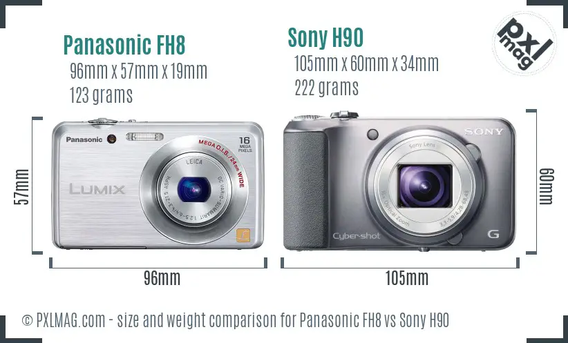 Panasonic FH8 vs Sony H90 size comparison