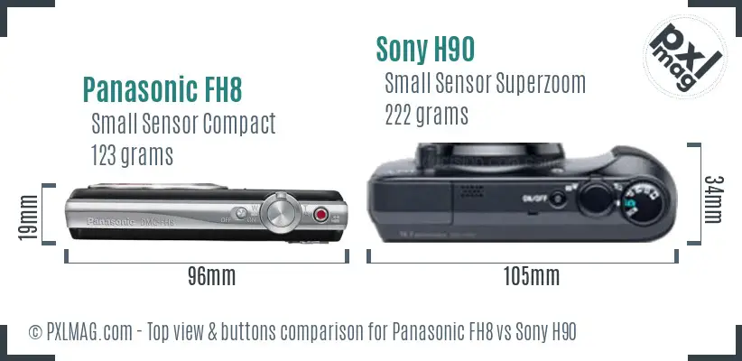 Panasonic FH8 vs Sony H90 top view buttons comparison