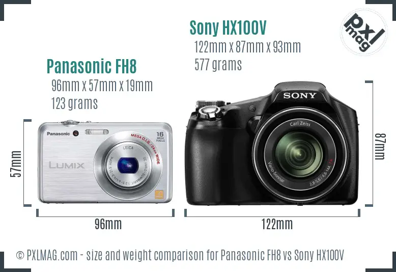Panasonic FH8 vs Sony HX100V size comparison