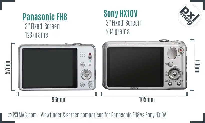 Panasonic FH8 vs Sony HX10V Screen and Viewfinder comparison