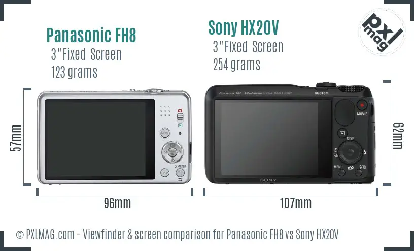 Panasonic FH8 vs Sony HX20V Screen and Viewfinder comparison