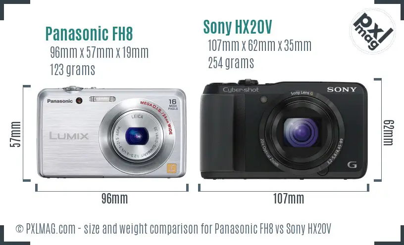 Panasonic FH8 vs Sony HX20V size comparison