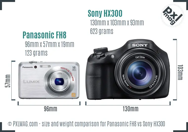 Panasonic FH8 vs Sony HX300 size comparison