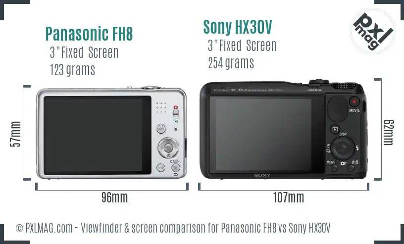 Panasonic FH8 vs Sony HX30V Screen and Viewfinder comparison