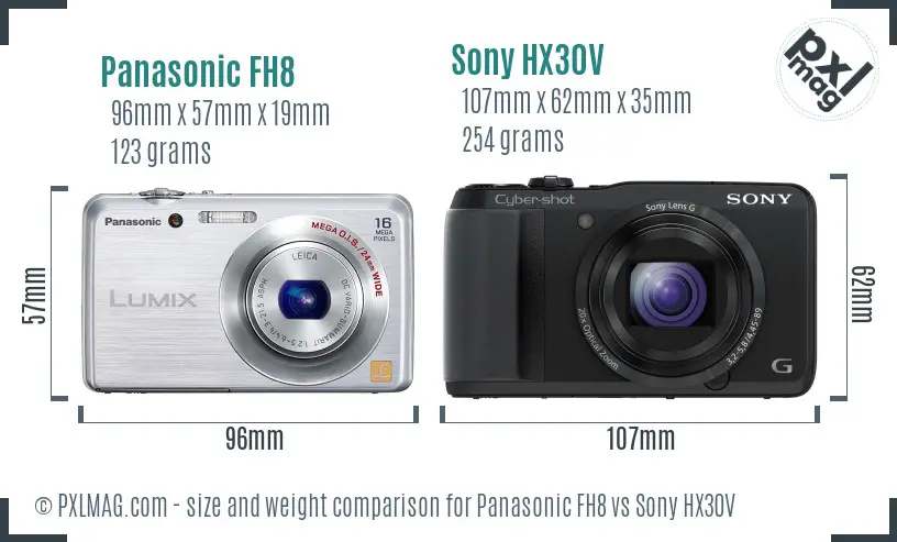 Panasonic FH8 vs Sony HX30V size comparison