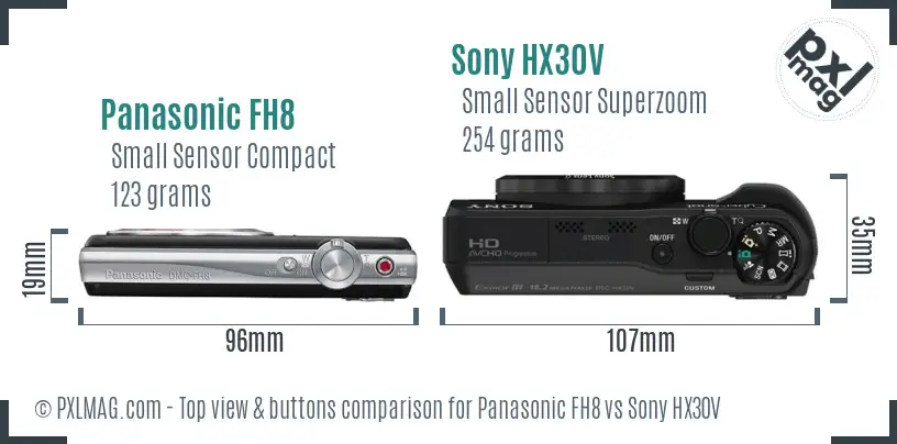 Panasonic FH8 vs Sony HX30V top view buttons comparison