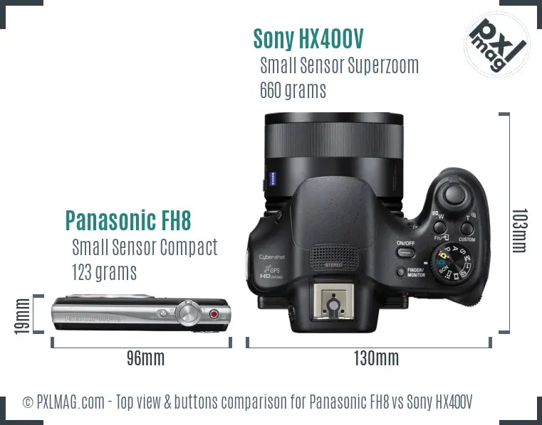 Panasonic FH8 vs Sony HX400V top view buttons comparison