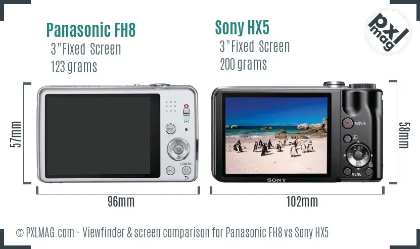 Panasonic FH8 vs Sony HX5 Screen and Viewfinder comparison