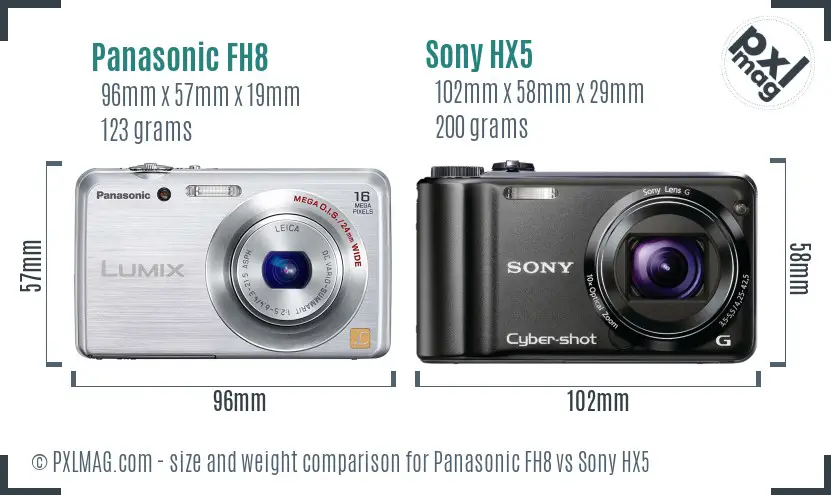 Panasonic FH8 vs Sony HX5 size comparison