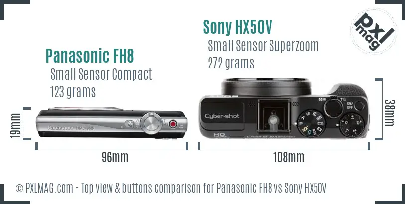 Panasonic FH8 vs Sony HX50V top view buttons comparison