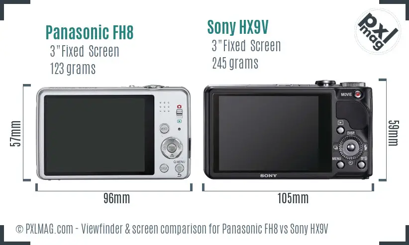 Panasonic FH8 vs Sony HX9V Screen and Viewfinder comparison
