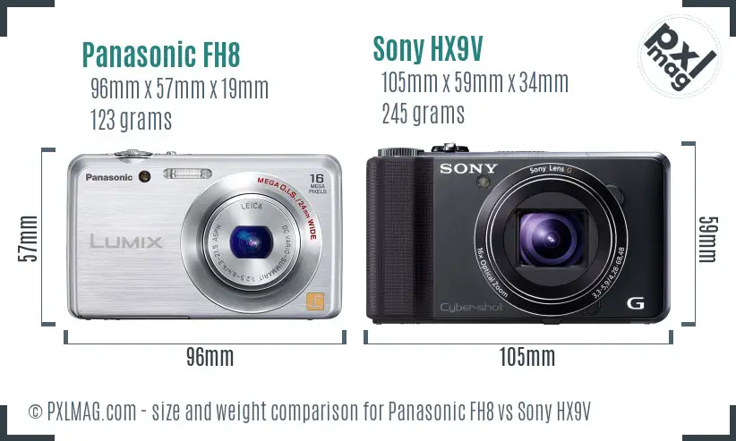 Panasonic FH8 vs Sony HX9V size comparison