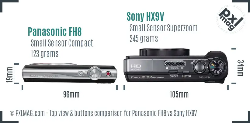 Panasonic FH8 vs Sony HX9V top view buttons comparison