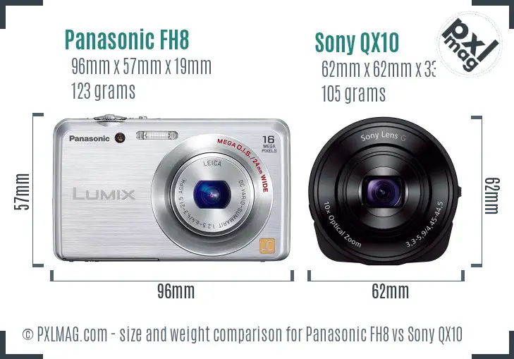 Panasonic FH8 vs Sony QX10 size comparison