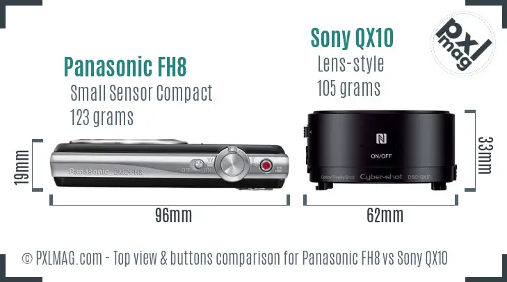 Panasonic FH8 vs Sony QX10 top view buttons comparison