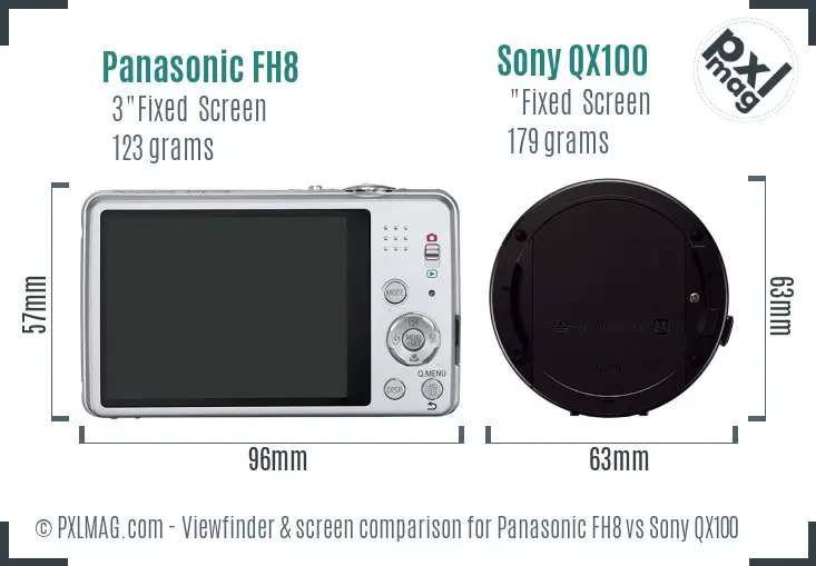 Panasonic FH8 vs Sony QX100 Screen and Viewfinder comparison