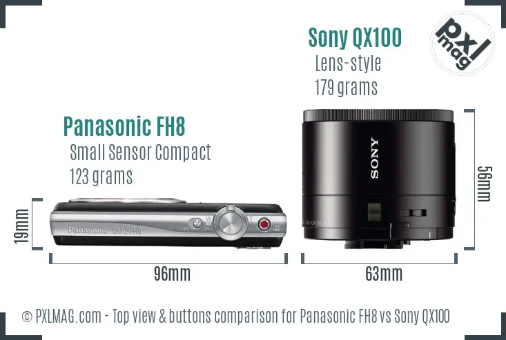 Panasonic FH8 vs Sony QX100 top view buttons comparison