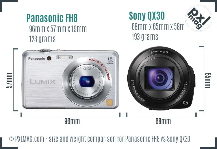 Panasonic FH8 vs Sony QX30 size comparison