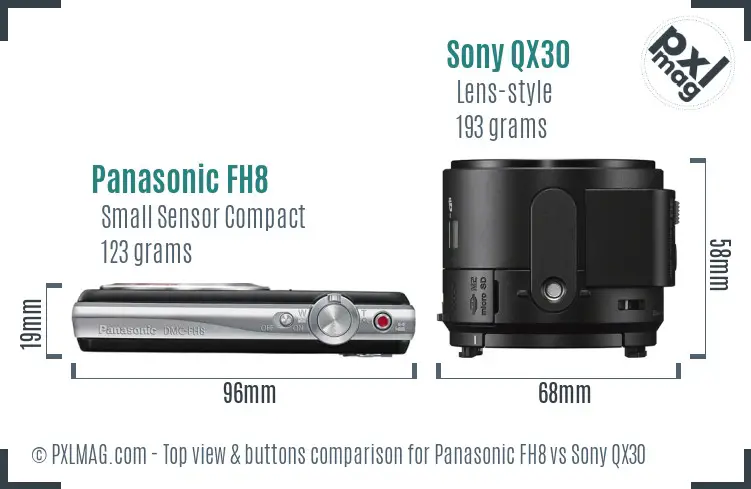 Panasonic FH8 vs Sony QX30 top view buttons comparison