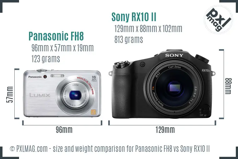 Panasonic FH8 vs Sony RX10 II size comparison