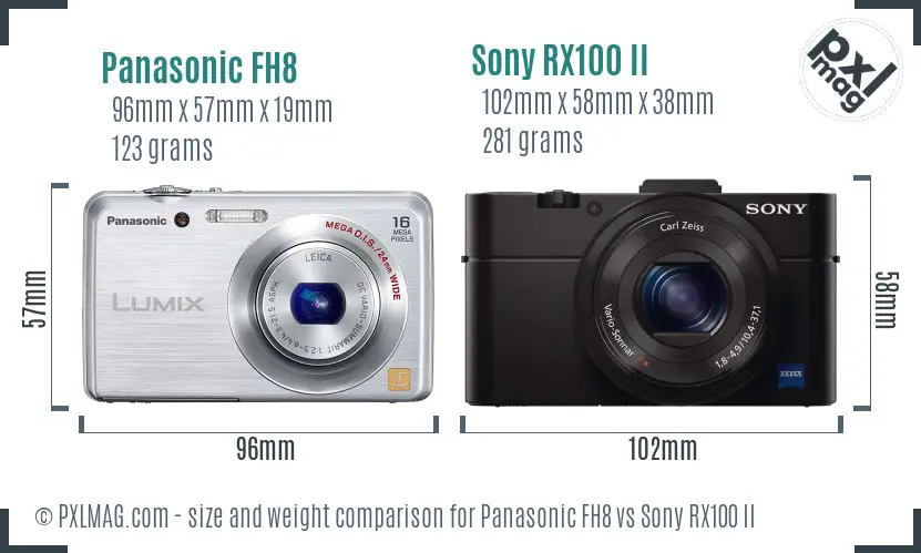 Panasonic FH8 vs Sony RX100 II size comparison