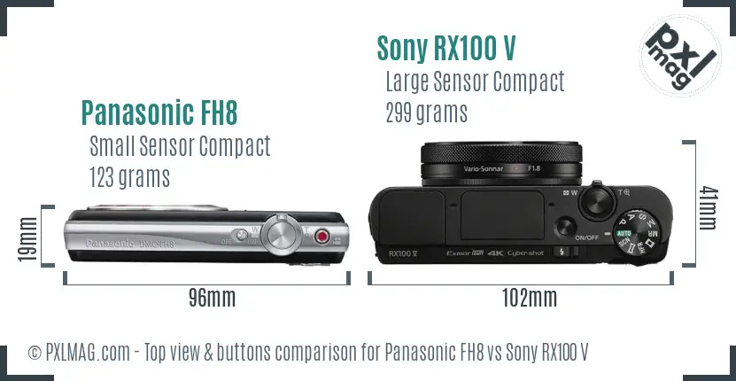 Panasonic FH8 vs Sony RX100 V top view buttons comparison