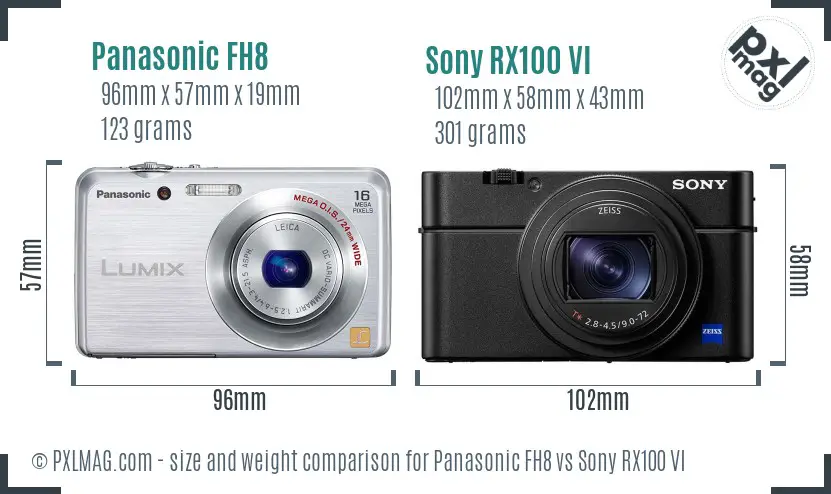 Panasonic FH8 vs Sony RX100 VI size comparison