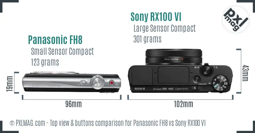 Panasonic FH8 vs Sony RX100 VI top view buttons comparison