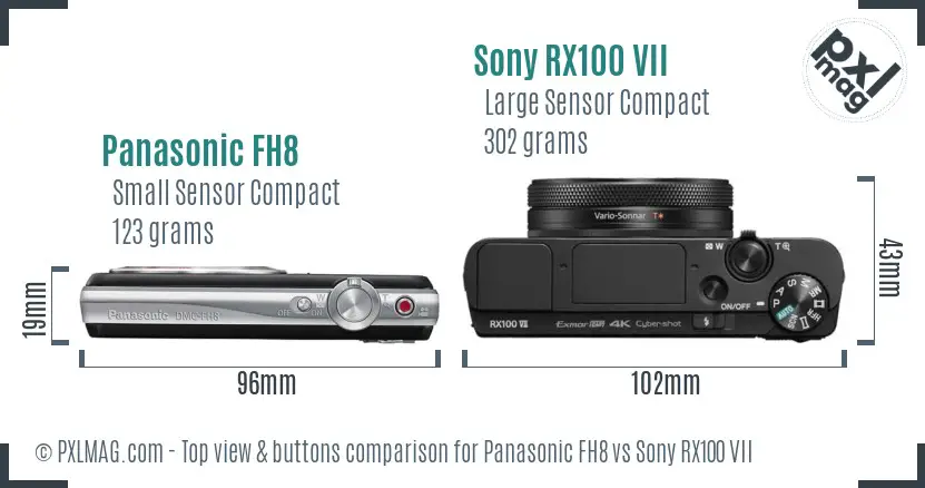 Panasonic FH8 vs Sony RX100 VII top view buttons comparison Panasonic FH8 vs Sony RX100 VII top view buttons comparison