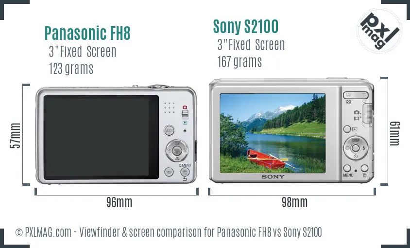 Panasonic FH8 vs Sony S2100 Screen and Viewfinder comparison