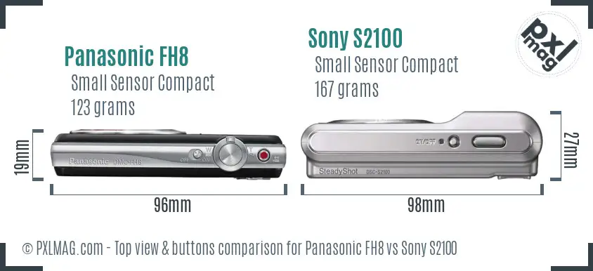 Panasonic FH8 vs Sony S2100 top view buttons comparison