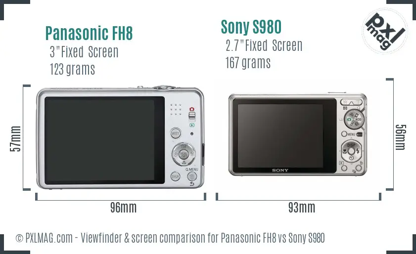Panasonic FH8 vs Sony S980 Screen and Viewfinder comparison