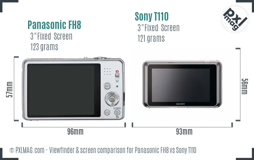 Panasonic FH8 vs Sony T110 Screen and Viewfinder comparison