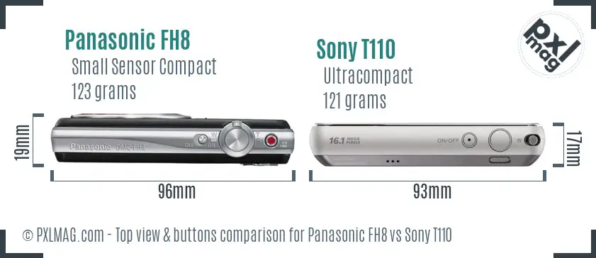 Panasonic FH8 vs Sony T110 top view buttons comparison