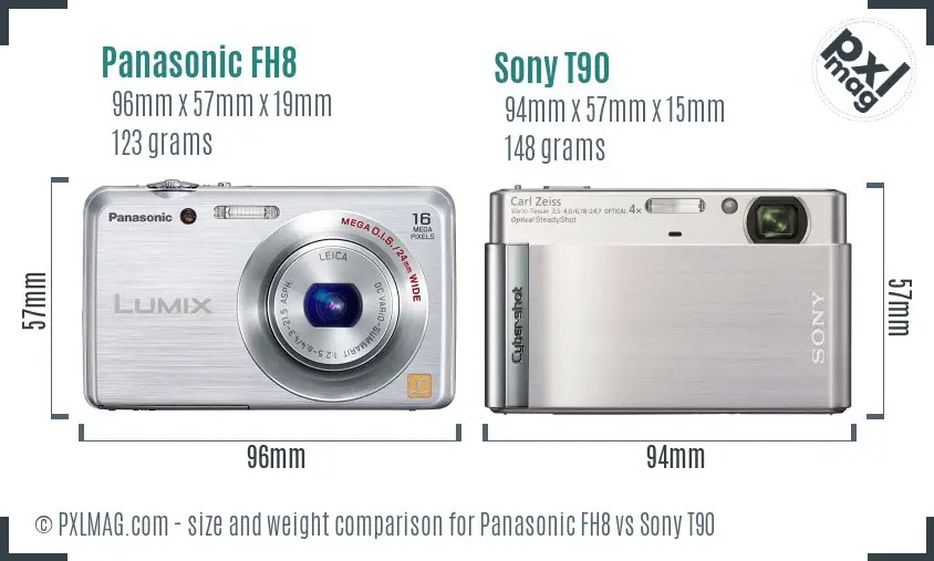 Panasonic FH8 vs Sony T90 size comparison